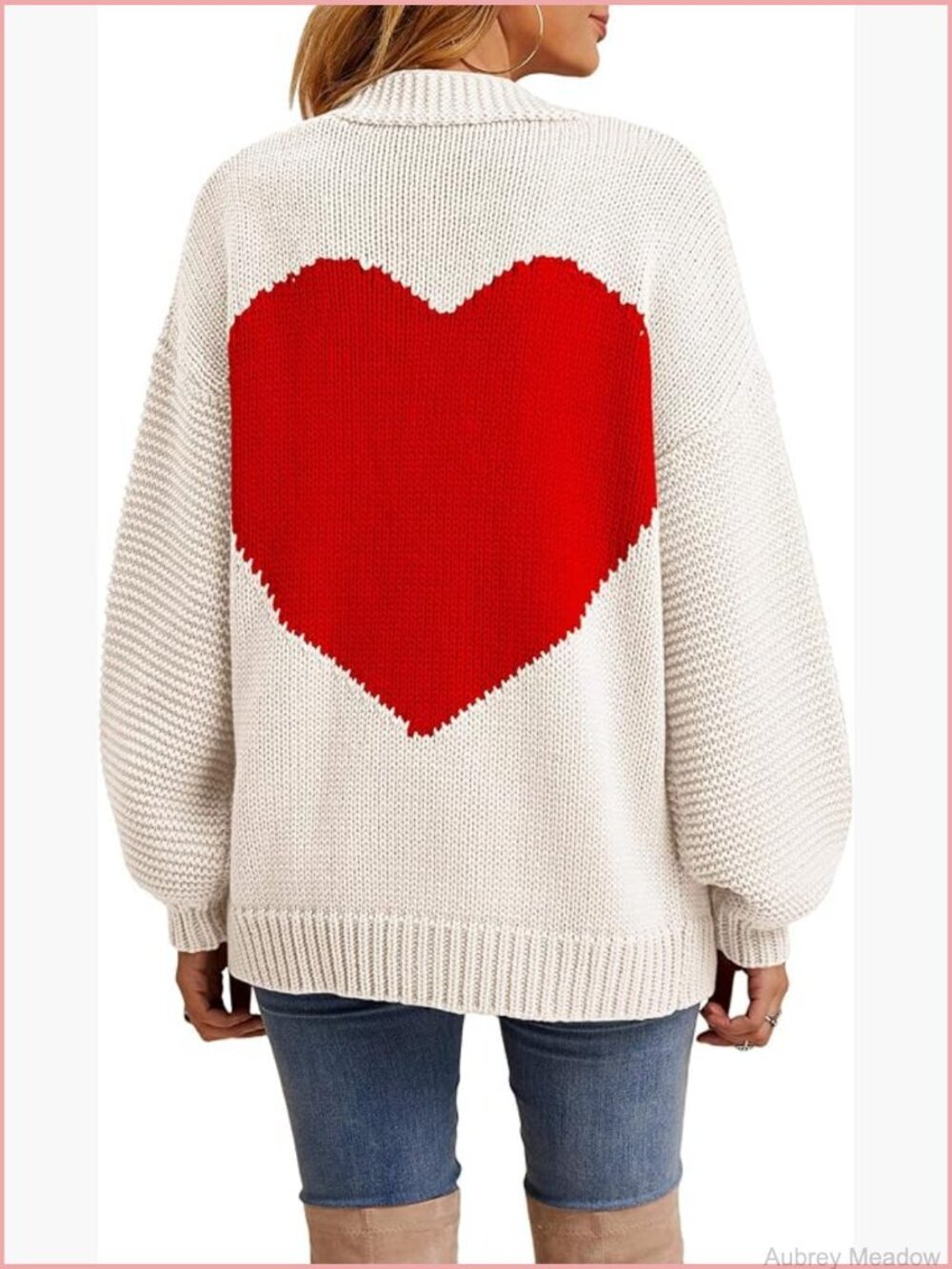 Open Front Chunky Oversized Cardigan Sweater Long Sleeve Heart Patch